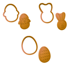 Paskalya Yumurtası ve Tavşanı Temalı Kurabiye Kalıbı ve Damgası Seti 3 Parça - MufiCutters