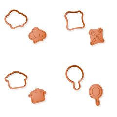 Aşçı ve Mutfak Aletleri Temalı Kurabiye Kalıbı ve Damga Seti 4 Parça