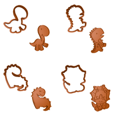 Sevimli Dinozorlar Kawaii Sitili Temalı Kurabiye Kalıbı ve Damgası Seti 4 Parça (Set1) - MufiCutters