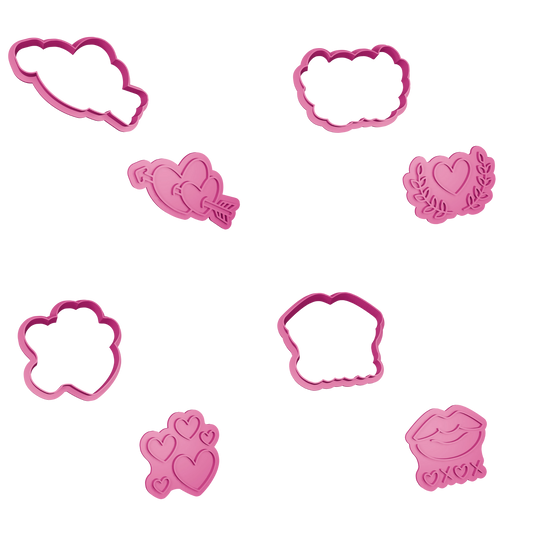 Sevgililer Günü Konsepti Temalı Kurabiye Kalıbı ve Damga Seti 4 Parça Tip:6 - MufiCutters