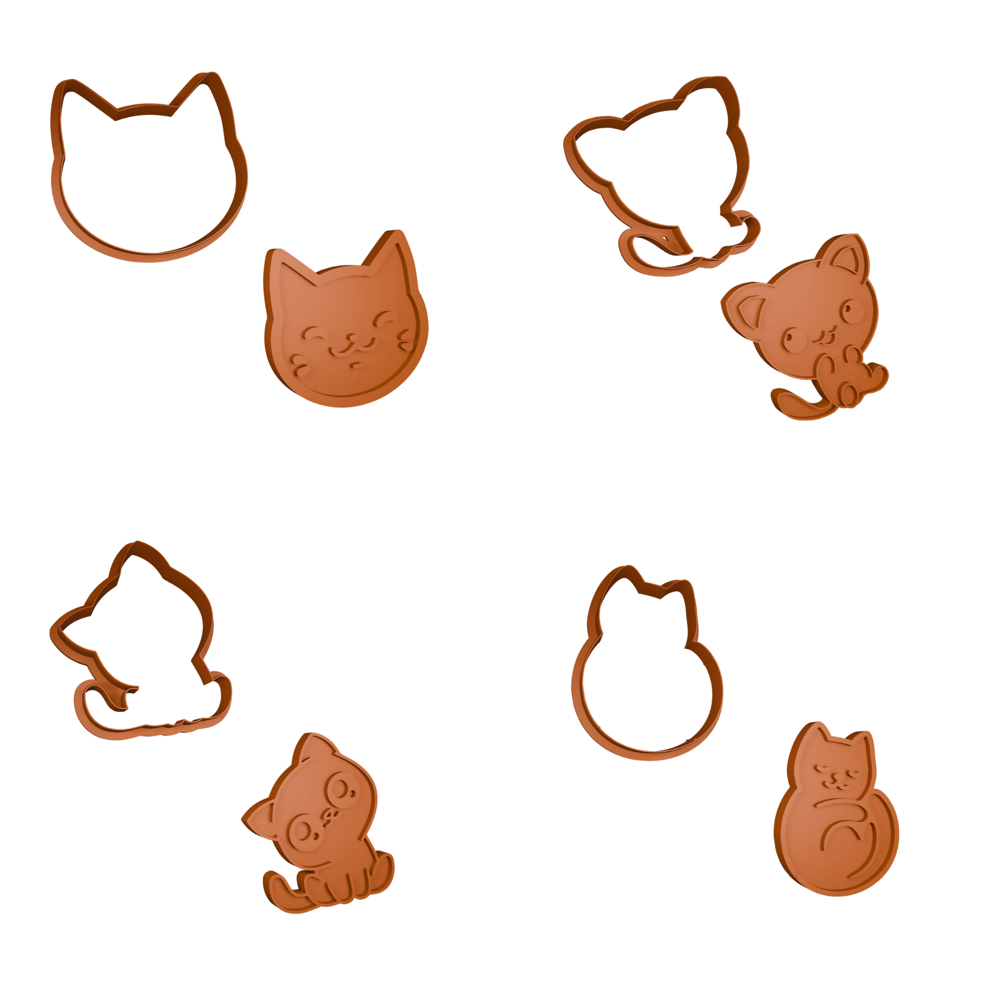 Sevimli Kedi Temalı Kurabiye Kalıbı ve Damgası Seti 4 Parça - MufiCutters