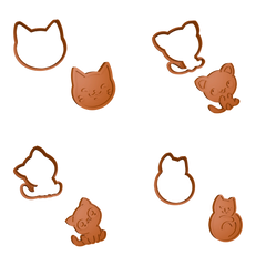 Sevimli Kedi Temalı Kurabiye Kalıbı ve Damgası Seti 4 Parça - MufiCutters